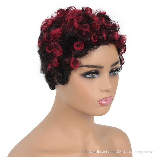 Pixie Cut Wigs Short 95%Human Hair Full Wig With Bangs Straight Perruque Cheveux Mixed Humain Brazilian wig for black women